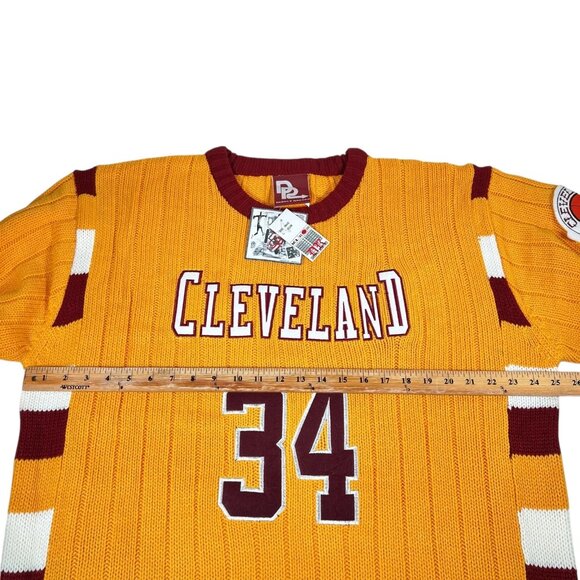Vtg Deeply Rooted Mens Yellow Cleveland 34 NBA Basketball Knit Sweater Size 2XL - Picture 14 of 16